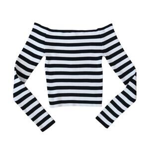 Silence + Noise Urban Outfitters White and Black Striped Off Shoulder Sweater S